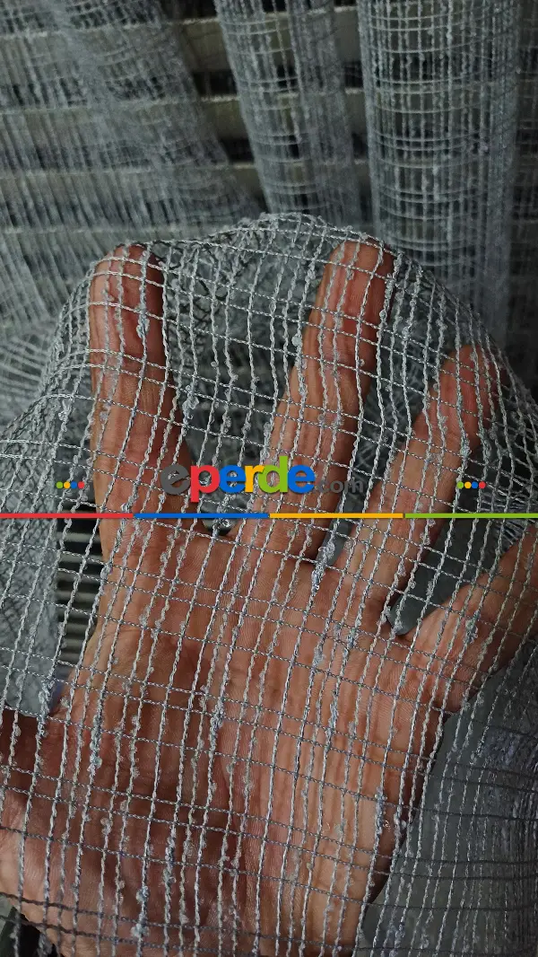 Avangard Tığ Örme Koyu Gri Renk File Tül Perde