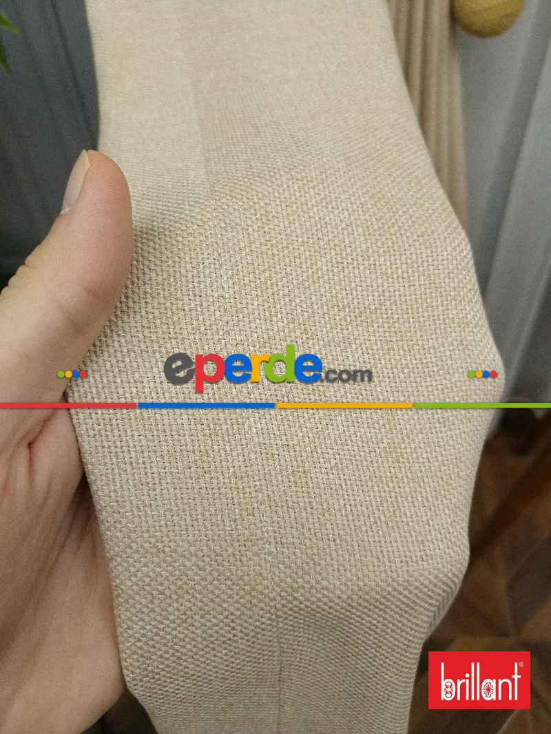 Brillant Keten Koyu Krem Renk Düz Fon Perde - Krem Koyu