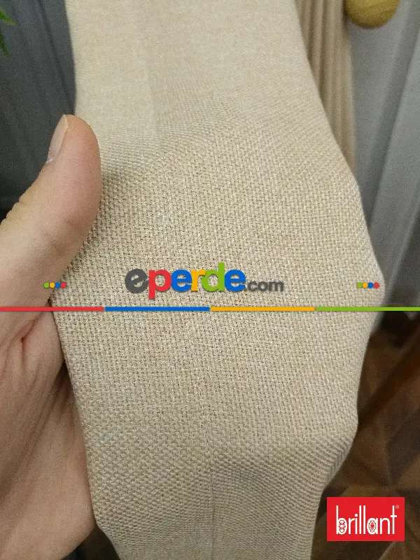 Yatak Odası - Brillant Keten Koyu Krem Renk Düz Fon Perde - Krem Koyu