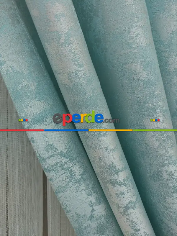 Açık Mavi Renk Jakar Desenli Fon Perde- Mavi Açık-mavi Doymamış