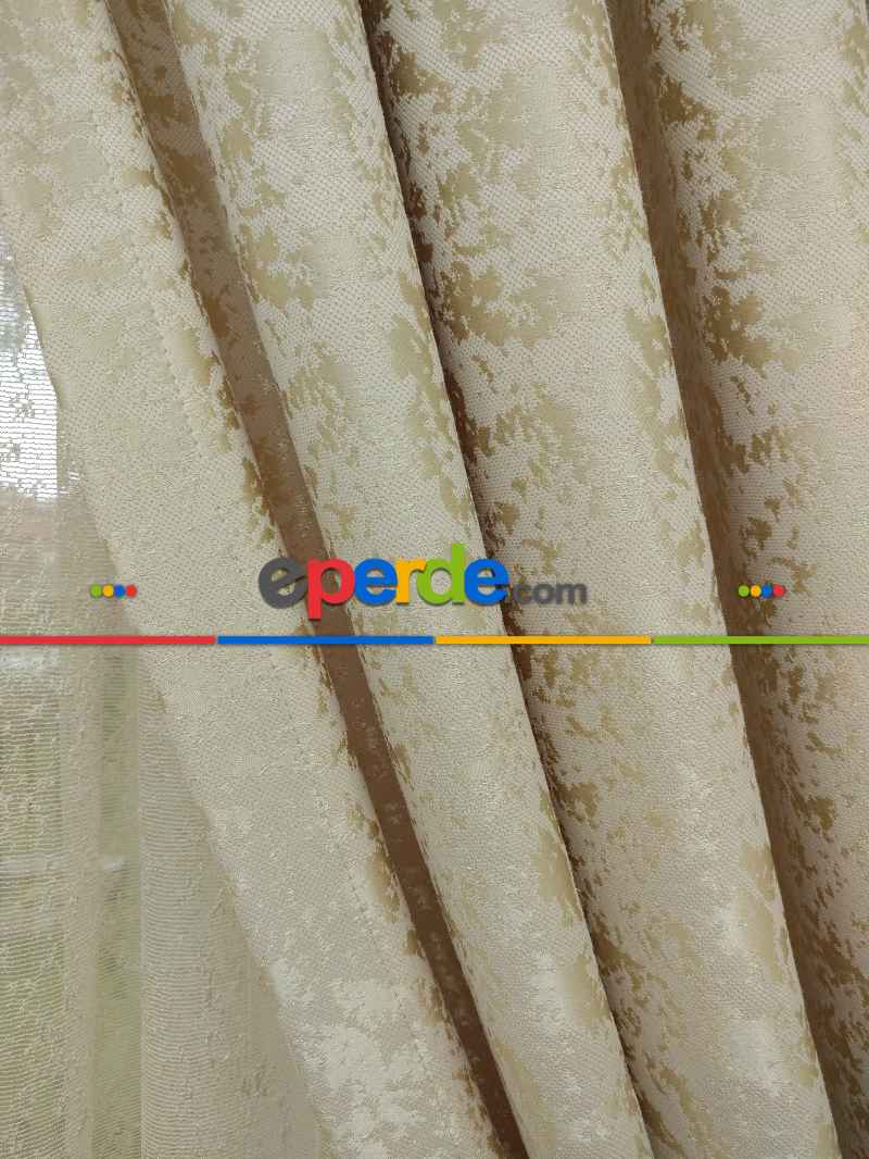 Krem Rengi Duz Jakar Fon Perde (150)- Krem