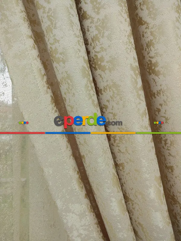 Krem Rengi Duz Jakar Fon Perde (150)- Krem