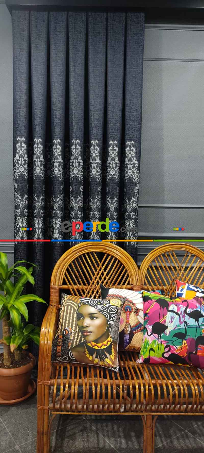 Salon Fon Perde - Lacivert Desenli Fon Perde, Adet Fiyatıdır, İstediğiniz Boy Ölçüsünde Dikilir, Eni 50 İla 100cm Arası Seçenekler, Sık Piledir 100cm X 1cm 