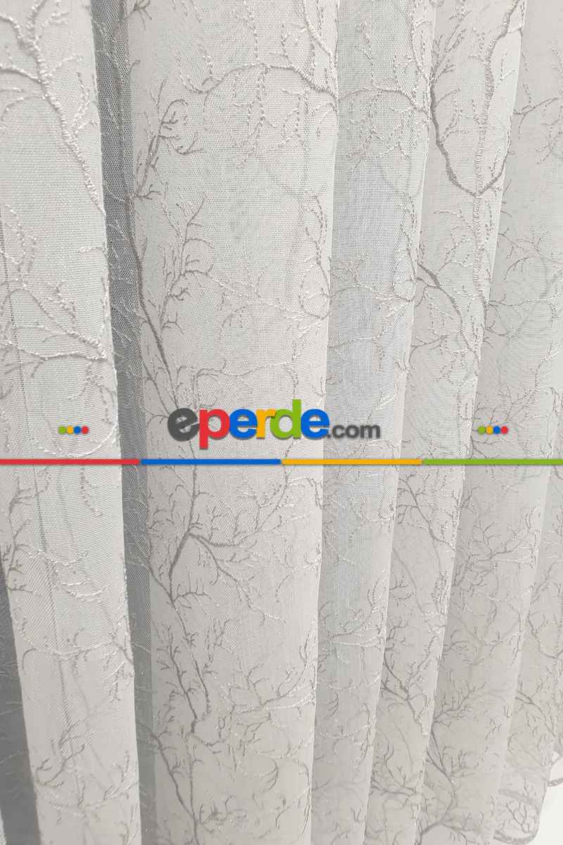 Oturma Odası - Selvi Ağaç Desenli İşlemeli Tül Perde - Açık Krem
