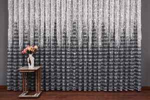 Genç Odası - Modern Çizgili Baskılı Örme Tül Perde- Gri ( Degrade Geçişli) 2022 Özel Seri