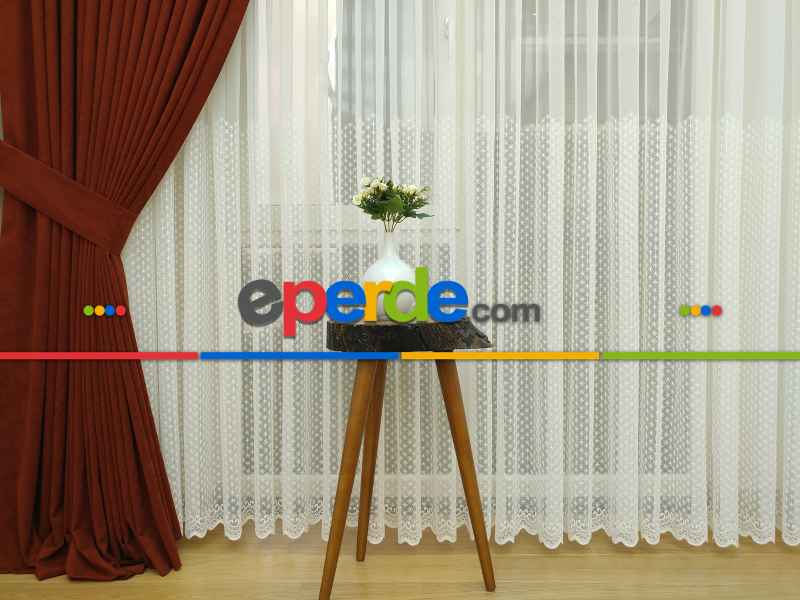 Kırmızı Koyu Rengi Düz Sade Fon Perde Dökümlü ( Dökümlü Fon )- Kiremit Rengi