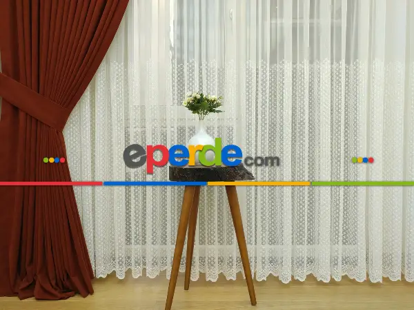 Yatak Odası - Kırmızı Koyu Rengi Düz Sade Fon Perde Dökümlü (  Dökümlü Fon )- Kiremit Rengi