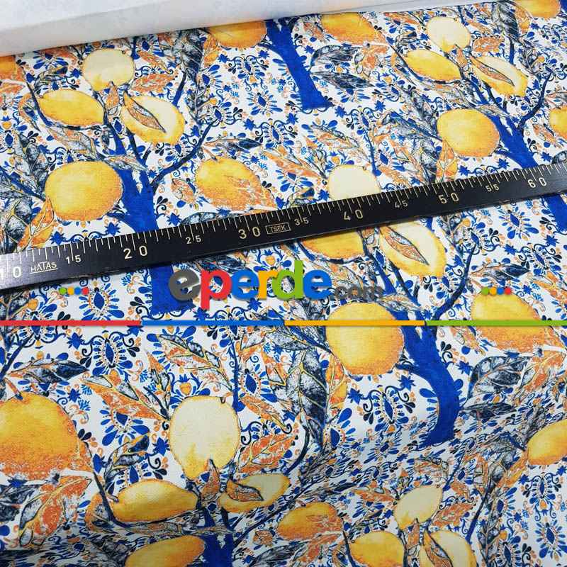 Limon Ağacı Desenli Fon Perde Evm1104 Kumaşı Kalındır Duck Bezi Değildir-  Çok Renkli 2