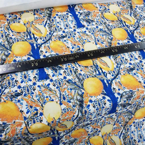 Limon Ağacı Desenli Fon Perde Evm1104 Kumaşı Kalındır Duck Bezi Değildir-  Çok Renkli 2