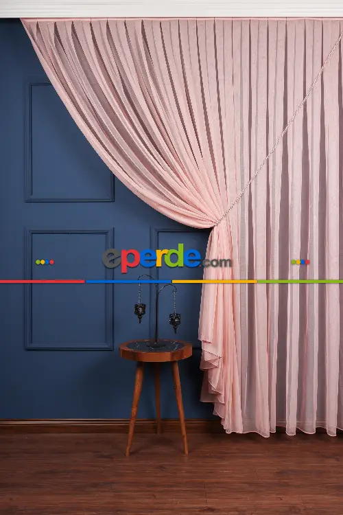 Pudra Tülden Kordon Toplama Fon Perde ( Kordon Hediyeli)