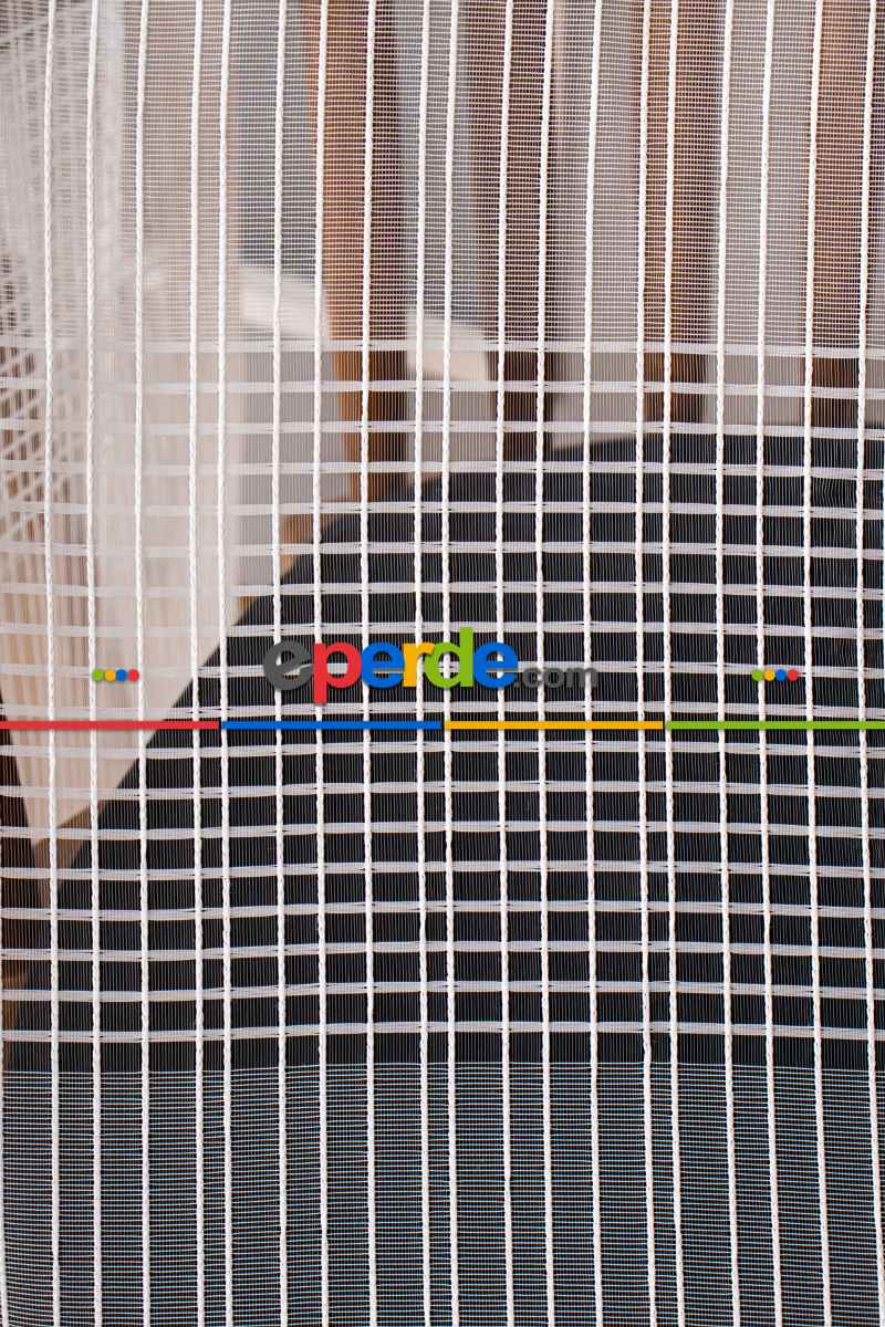 Mutfak - Zincir Çizgili Tül Perde - Ekru