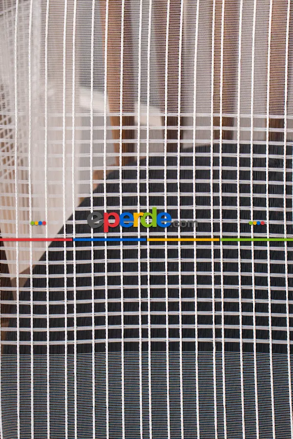 Zincir Çizgili Tül Perde - Ekru - Kurşunlu Tül