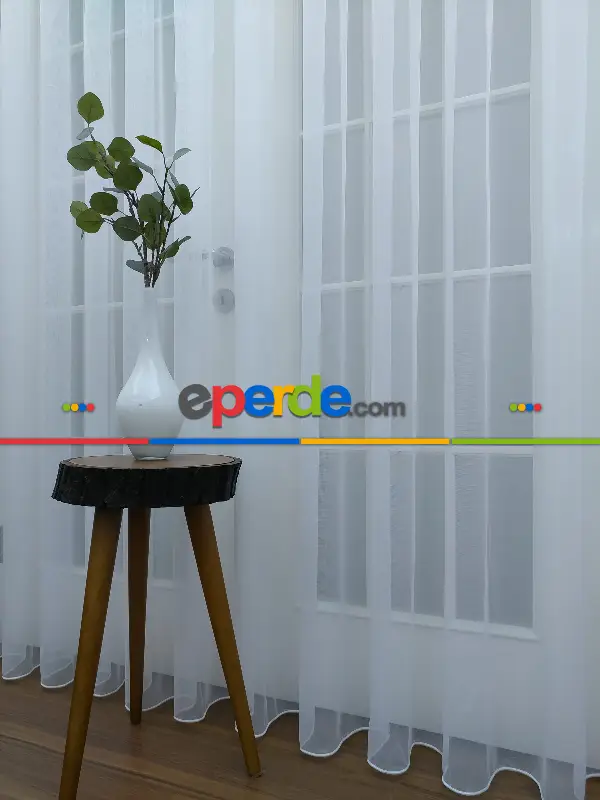 Salon - Pırıltı Zemin Tül Perde Beyaz Renk- Beyaz