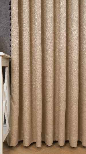 Bej Premium Jakar Dokuma Fon Perde, Parlak Zemin