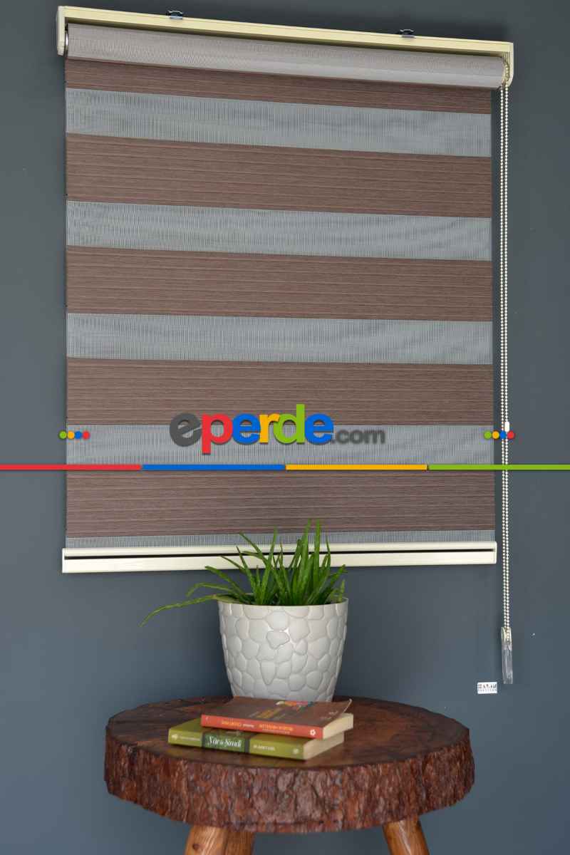 Halim Perdesan Kb-06 Koyu Kahverengi Renk Etekli Veya Eteksiz Karartma Zebra Stor Perde