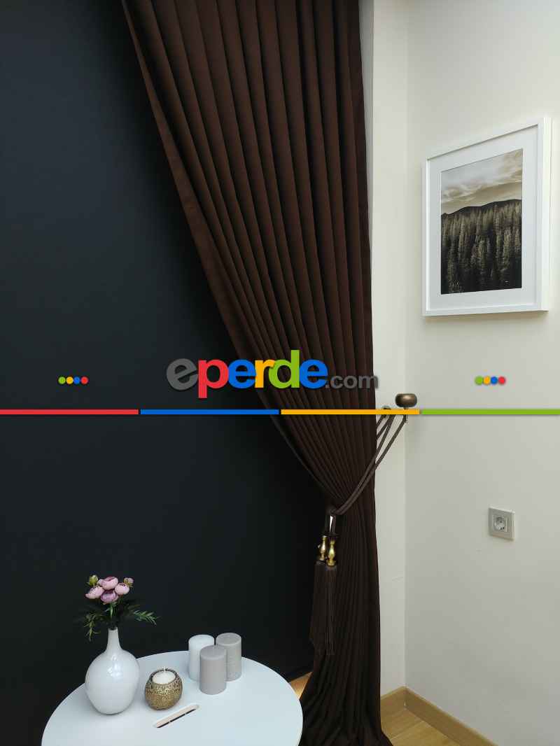 Düz Renk Dökümlü Fon Perde (180)- Kahve