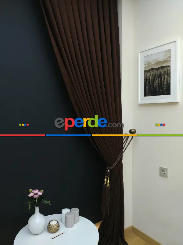 Düz Renk Dökümlü Fon Perde (180)- Kahve