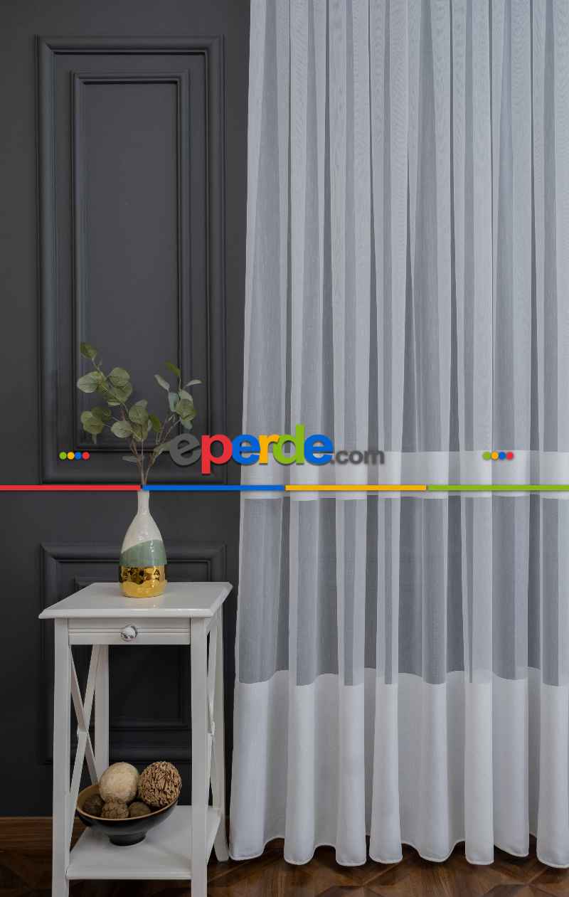 Genç Odası Bantlı Fantazi Dökümlü Ütü İstemeyen Tül - İtinalı Dikiş Garantisi - Kurşunlu Tül