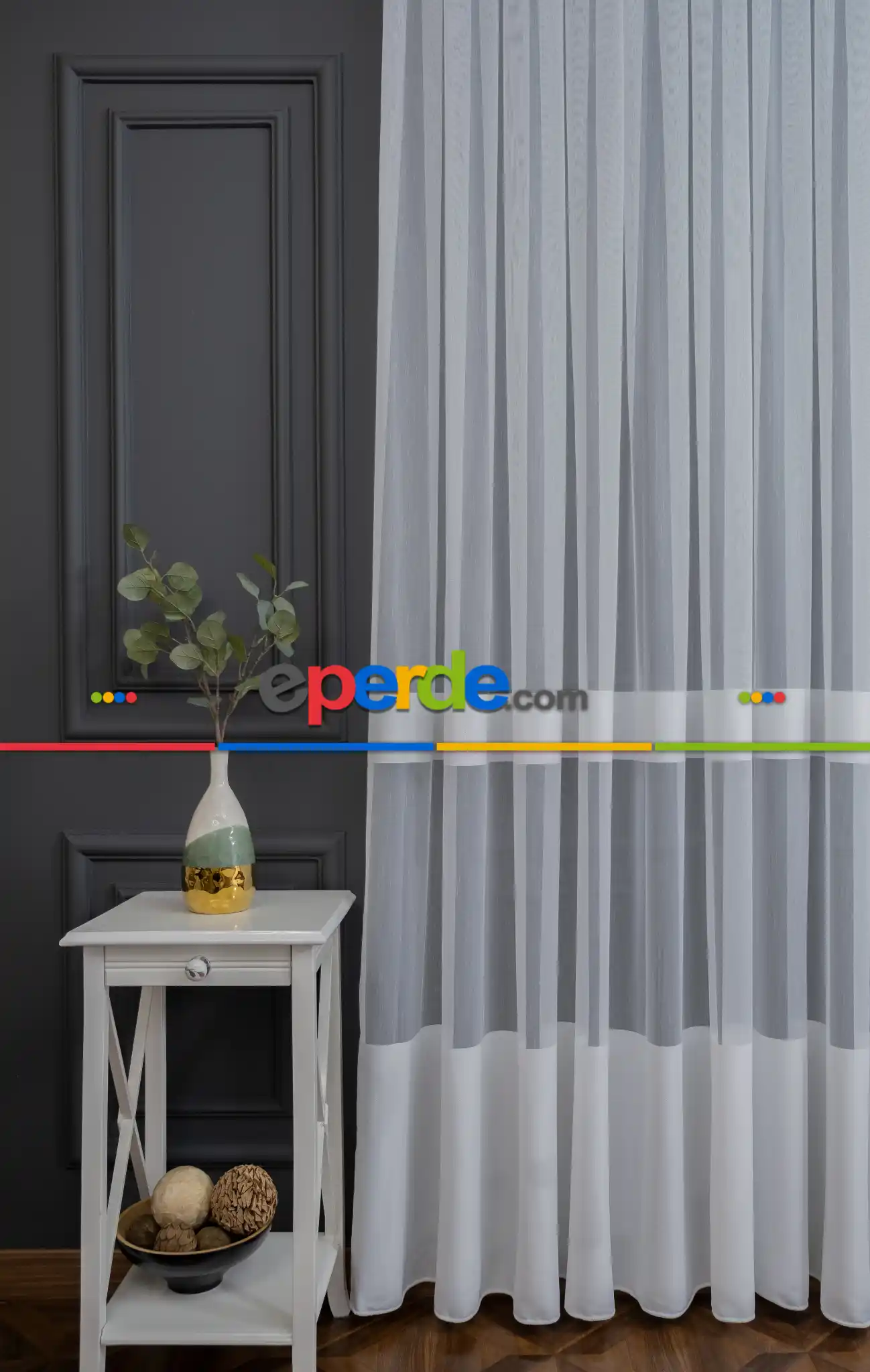 Bantlı Fantazi Dökümlü Ütü İstemeyen Tül - İtinalı Dikiş Garantisi - Kurşunlu Tül