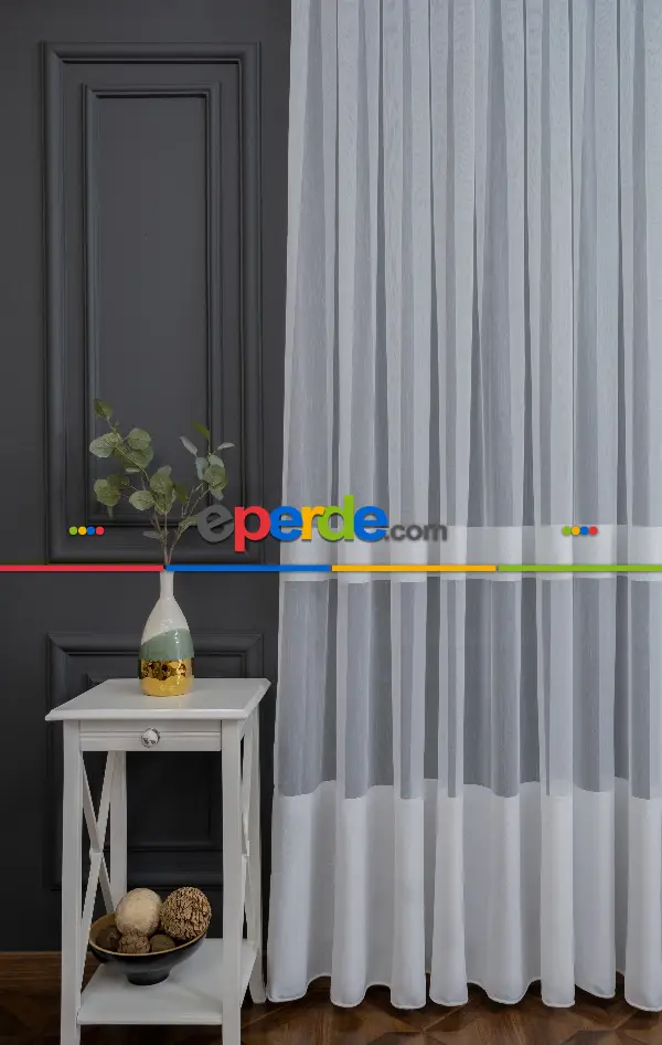 Bantlı Fantazi Dökümlü Ütü İstemeyen Tül - İtinalı Dikiş Garantisi - Kurşunlu Tül