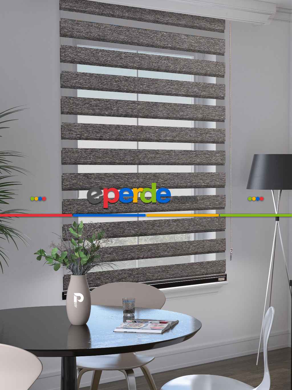 Koyu Gri Renk Bambu Stor Zebra Perde Yüksek Kalite Alüminyum Kasa Soft Bamboo