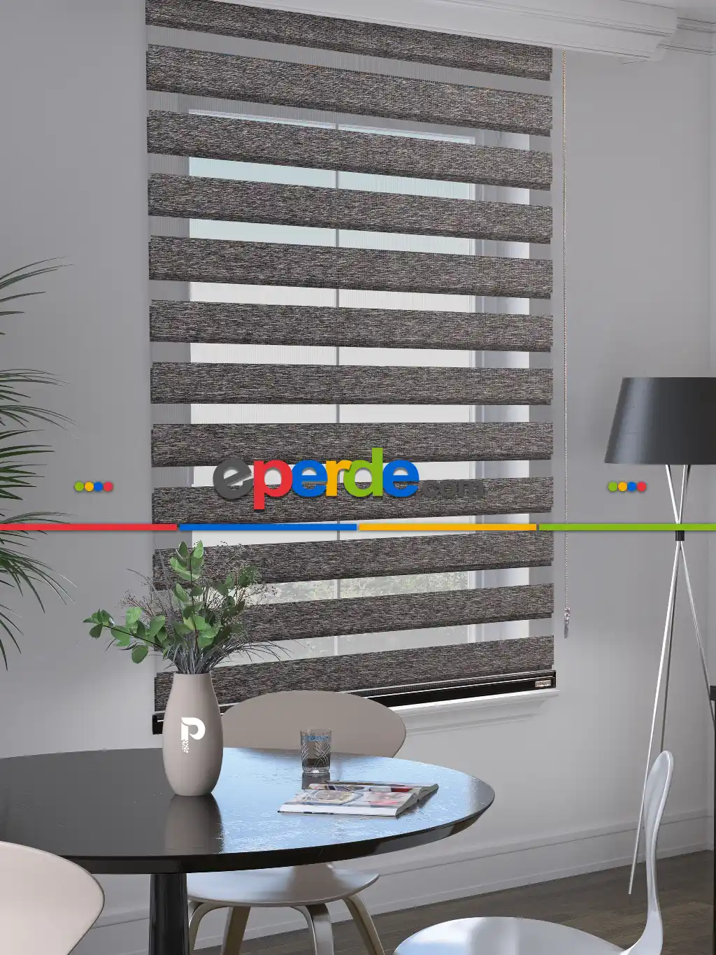 Koyu Gri Renk Bambu Stor Zebra Perde Yüksek Kalite Alüminyum Kasa Soft Bamboo