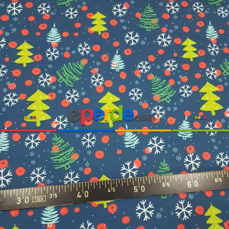 Yılbaşı Desenli Fon Perde Evm993 Kumaşı Kalındır Duck Bezi Değildir- Yeşil-Sarı