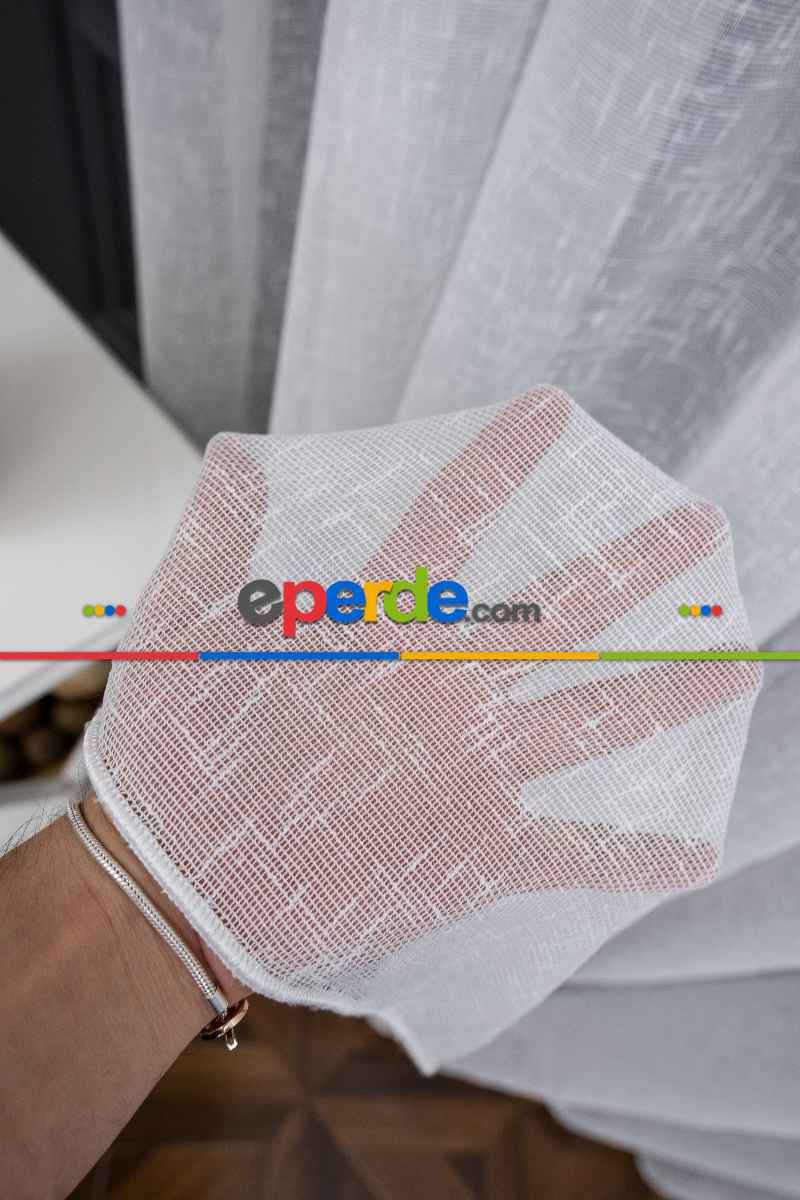 Şantuk Keten Serpme Desen Dökümlü Tül Ekru Kurşunlu Tül