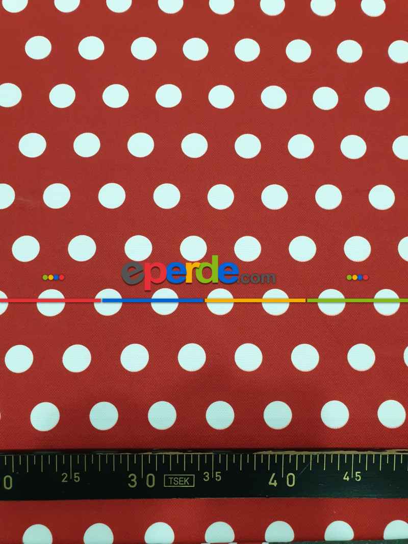 Puantiye Desenli Fon Perde Evm408-1 Kumaşı Kalındır Duck Bezi Değildir- Beyaz-Bordo