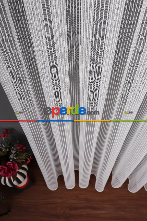 İnci Çizgili Makarna Armür Tül Perde Grz 2118