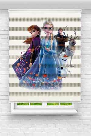 Çocuk Odası - Sevimli Kahramanlar Elsa Ve Anna Baskılı Zebra Perde