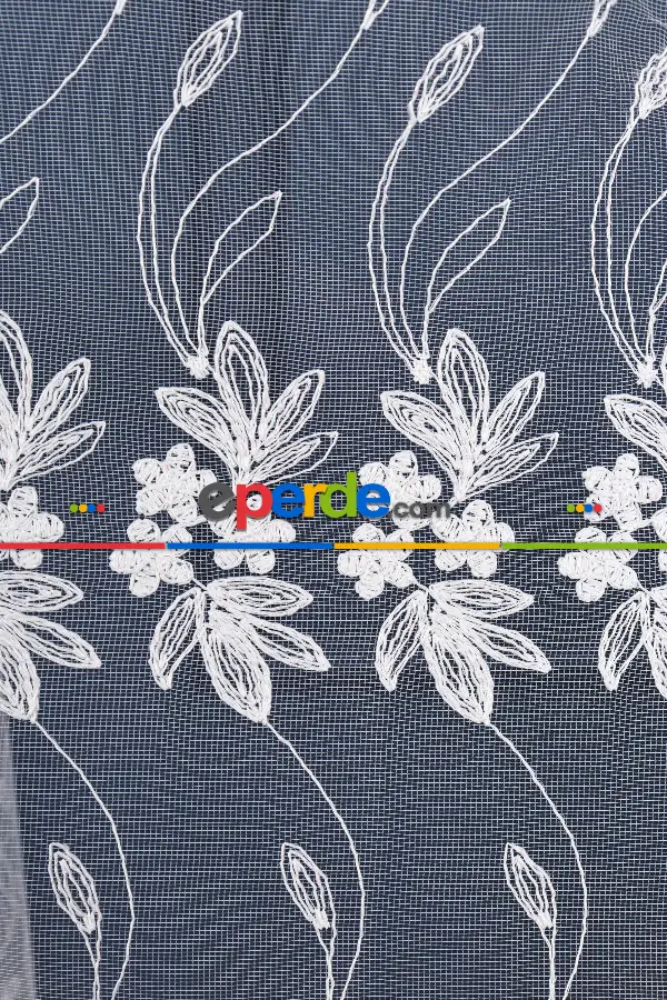 Salon Tül - Brode Işlemeli Sarmaşık Desen Tül Perde