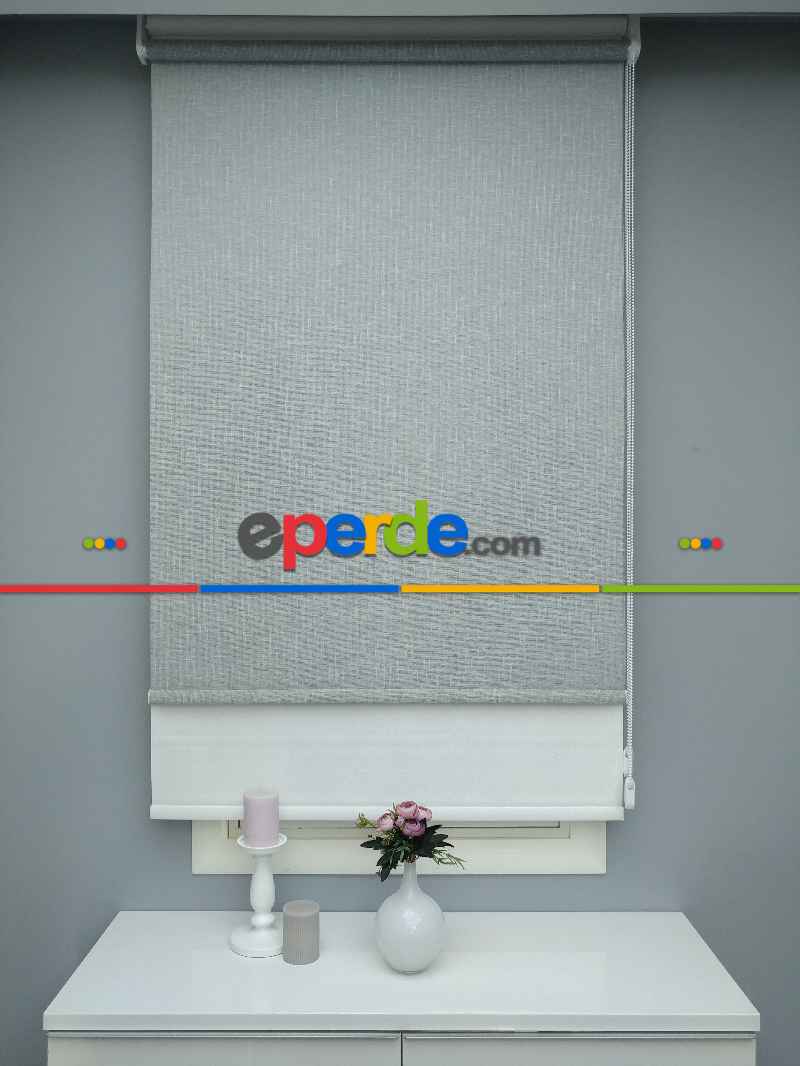 Çiftli Sistem Naturel Keten Tül Stor- Gri-füme-antrasit