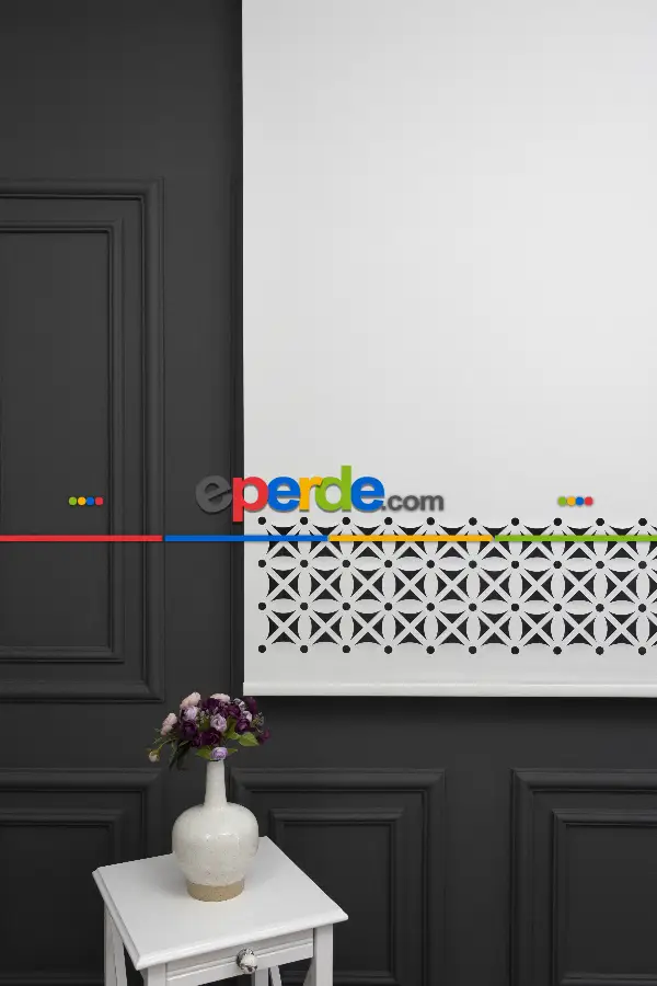 Salon Stor - Ekru Renk Lazer Kesim Mat Stor Perde (ister Düz - İster Lazer Kesimli Satın Alın)