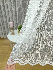 Oturma Odası - Kampanya Spor Desen Çizgili Fransız Dantel Tül Perde 