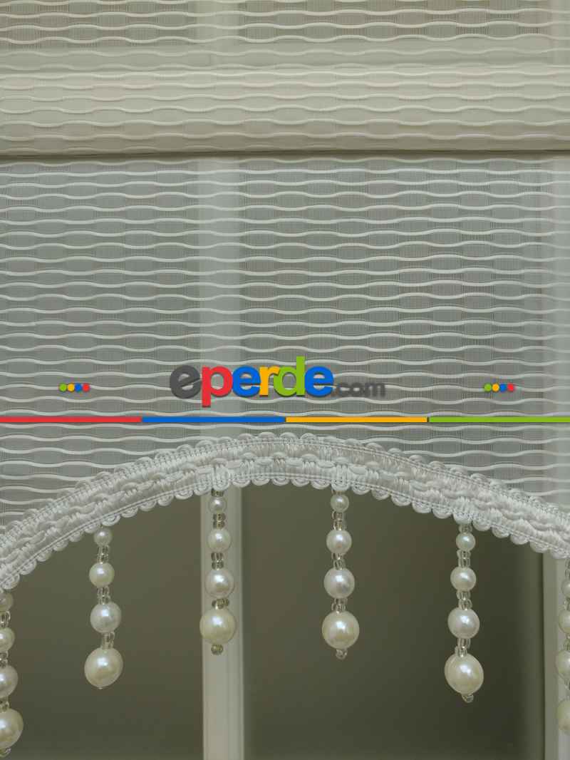 Çiftli Sistem Tül Stor Perde Çizgili Boğma Tül (ekru Renk)- Ekru