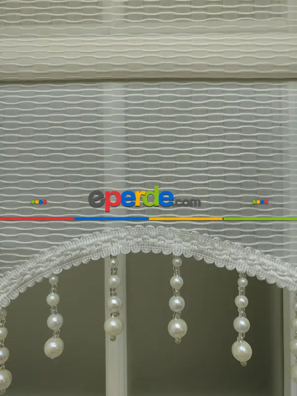 Çiftli Sistem Tül Stor Perde Çizgili Boğma Tül (ekru Renk)- Ekru