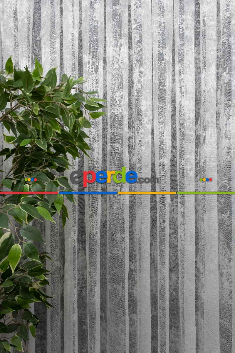 Oturma Odası - Patine Desenli Özel Örgülü Örme Tül - Ekru