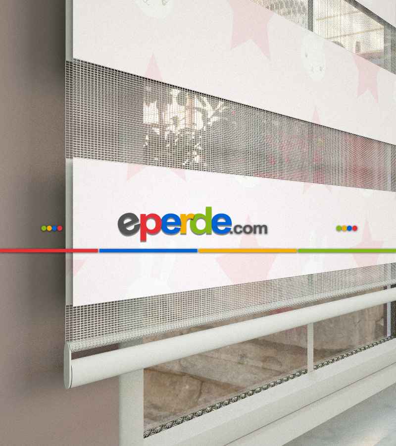 Yıldız Desenli Baskılı Zebra Perde- Çok Renkli