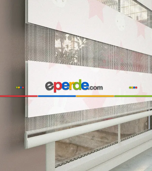 Yıldız Desenli Baskılı Zebra Perde- Çok Renkli