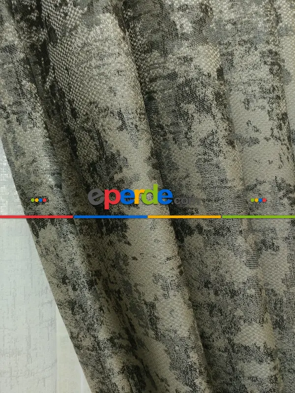 Patine Desenli Gri Desenli Jakar Fon Perde (180)- Gri