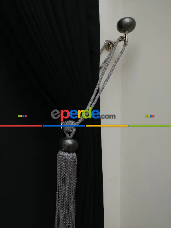 Siyah Düz Renk Dökümlü Fon Perde (150)- Siyah