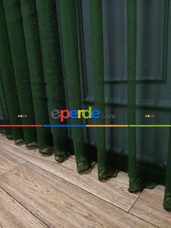 Taç Cemre Düz Örme Yeşil Kırışmaz Ütü İstemez Tül Perde