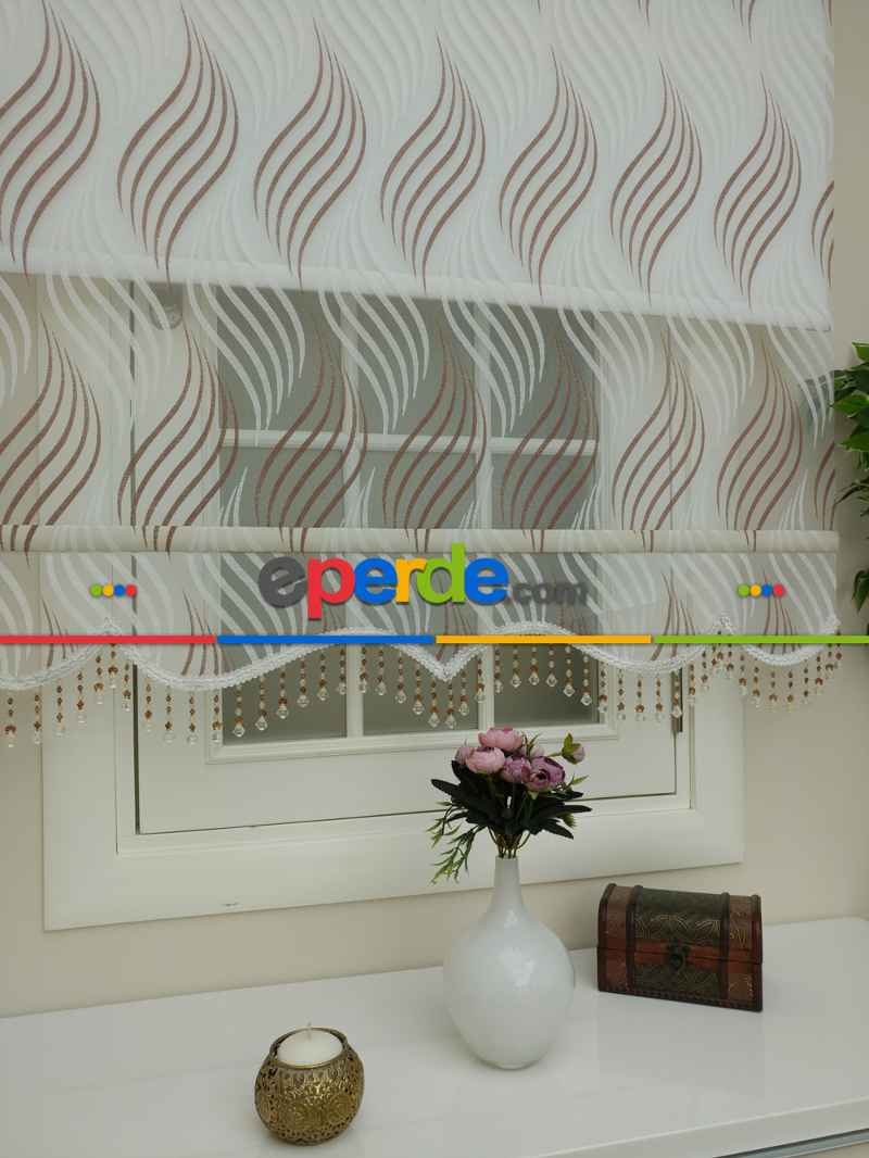 Mutfak Tül Stor Perde - Çiftli Sistem- Kahverengi