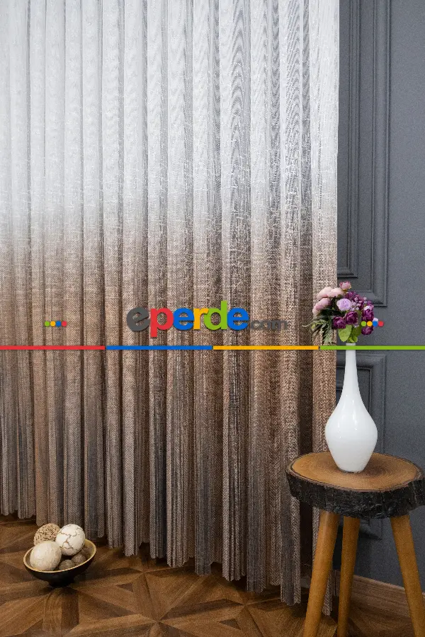 Modern Kahverengi Degrade Geçişli Tül - Örme Dantel Tül