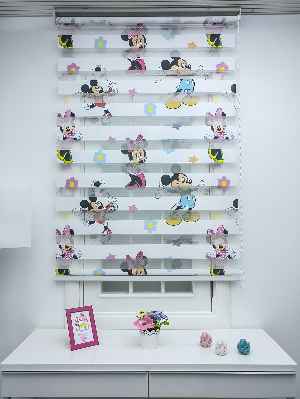 Çocuk Odası - Minnie Mouse Ve Mikie Mouse Zebra Perde- Mavi