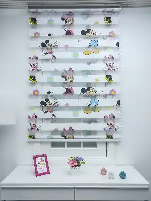 Zebra Perde- Dijital Mickey-mini Mouse Baskılı Zebra Perde- Mavi-sarı-pembe