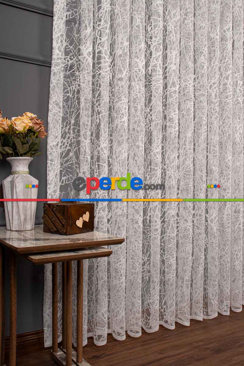 Mutfak Tül Modelleri - Cam Kırığı Desen Örme Tül Perde 1207