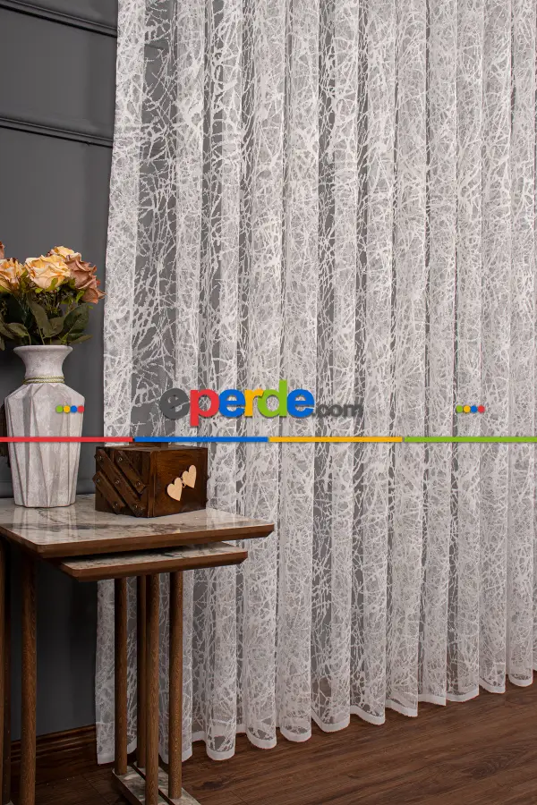 Mutfak Cam Kırığı Desen Örme Tül Perde 1207