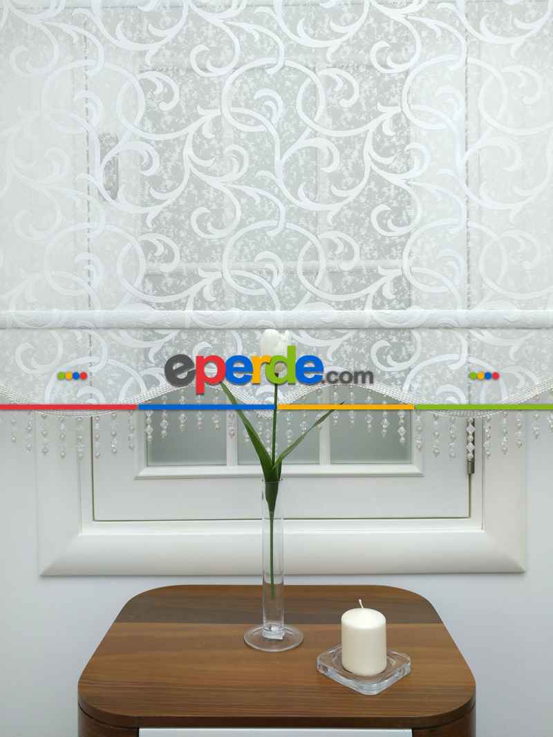 Jakar Örme Tül-dilay 801 Ekru Çiftli Sistem Dantel Desenli Perde- Ekru